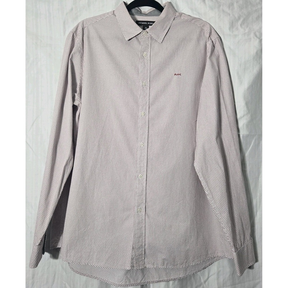 Michael Kors Men's Classic Fit Button-Down Shirt White Shirt Red Dots size XL